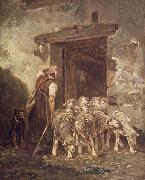 Charles Jacque Leaving the Sheep Pen oil painting on canvas